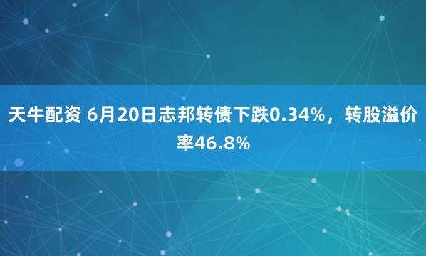 天牛配资 6月20日志邦转债下跌0.34%，转股溢价率46.8%